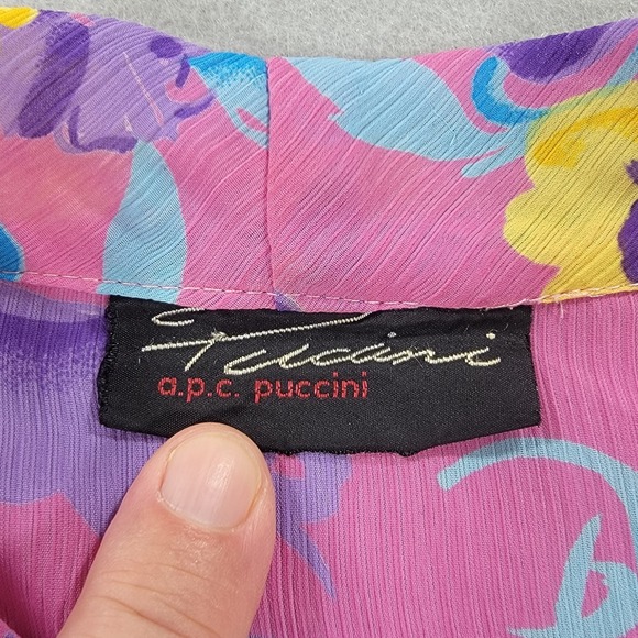 Vintage Puccini Tie Neck Floral Blouse Pink Floral Long Sleeve Retro Women's M - Picture 5 of 9
